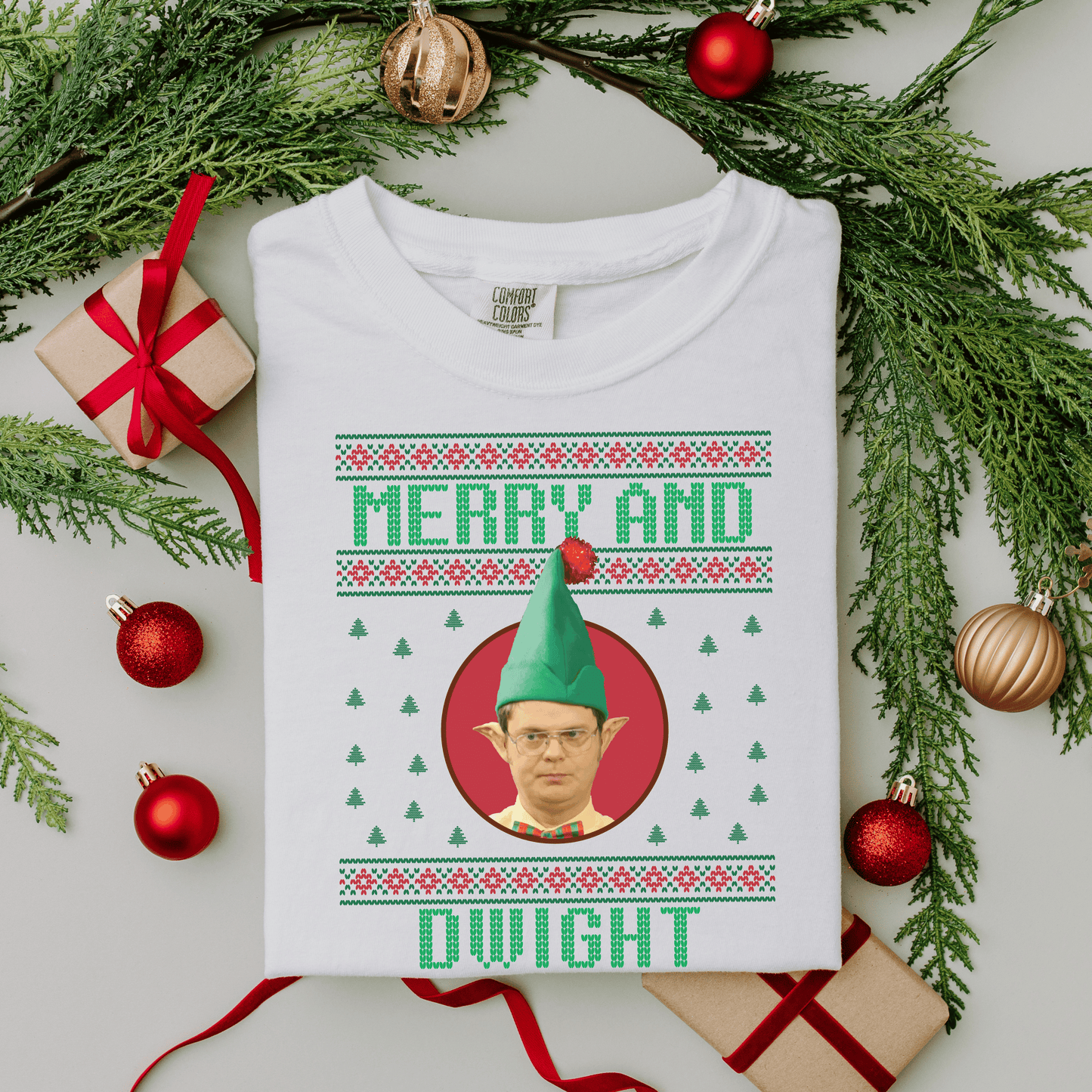 Merry and Dwight Ugly Christmas Tee